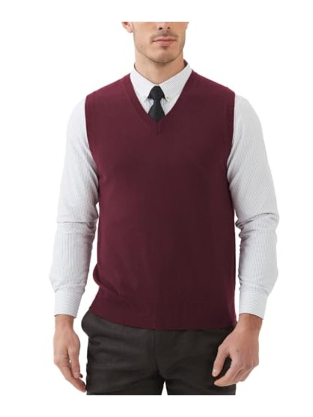 Wool Blend V-Neck Knitted Sweater Vest Sleeveless Pullover